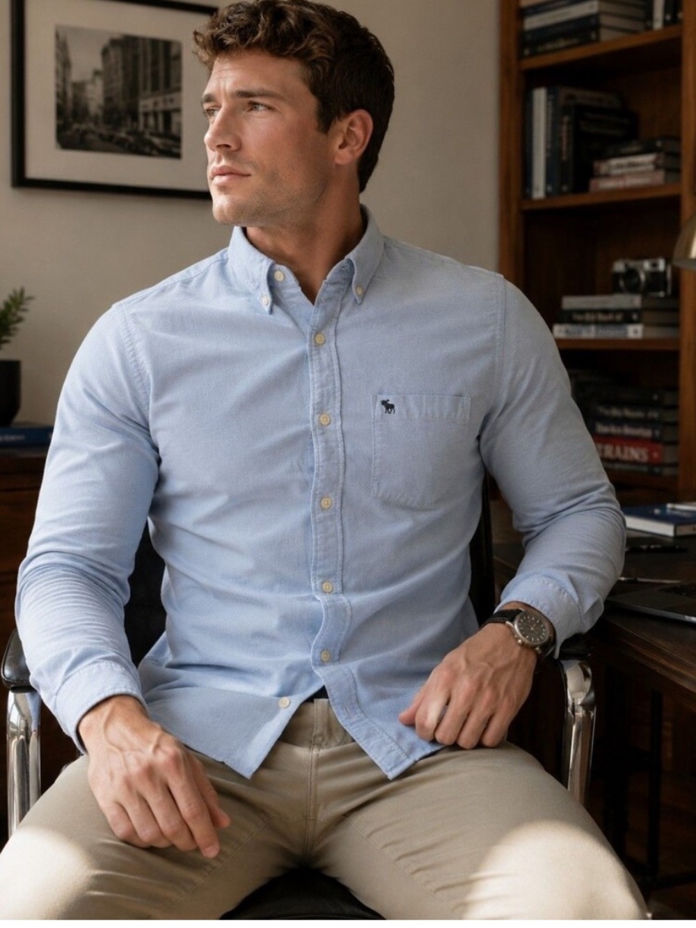 Abercrombie & Fitch Muscle Blue Long Sleeve Button Down Oxford Shirt
